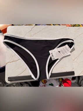 Athleta Black Bikini Bottom with White Trim M